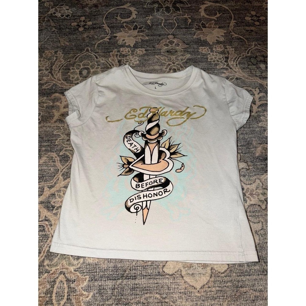 Ed Hardy Graphic Tee Death Before Dishonor Gray